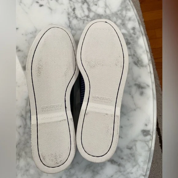 Sperry Top Sider Men's Navy Striped Boat Shoes - Picture 2 of 5